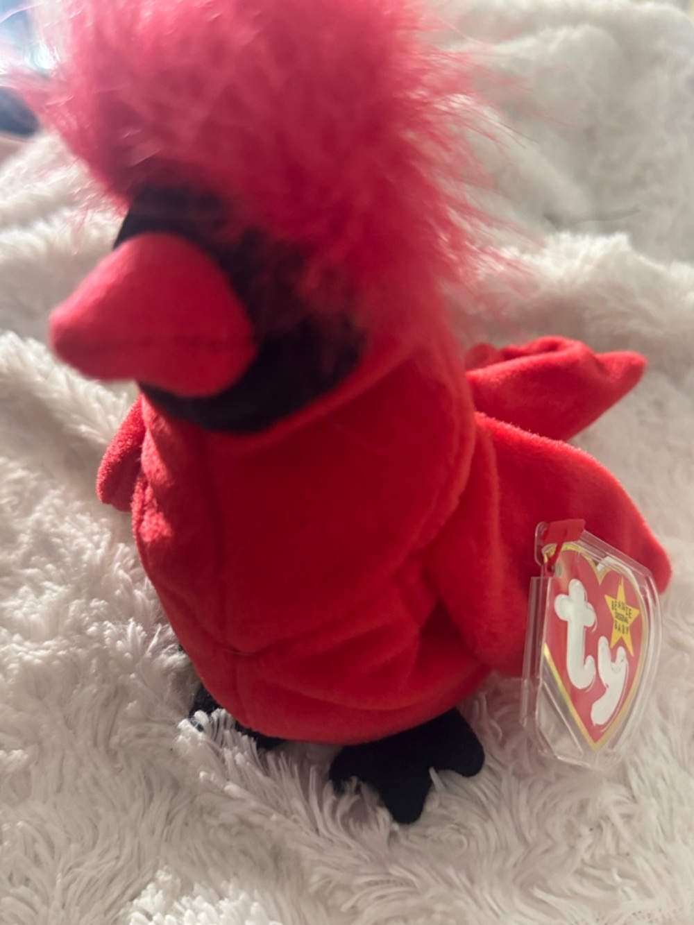 Ty Red Cardinal Plush with Black Face Details